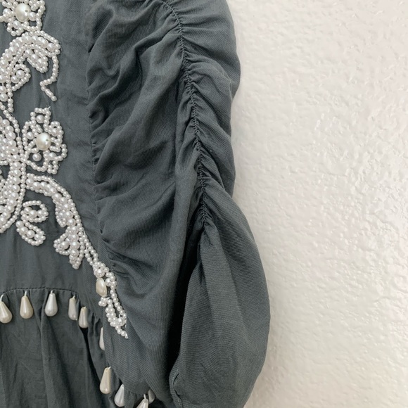 Aryn K. Babydoll Pearl Beaded Top Ruched Sleeve - Picture 4 of 7